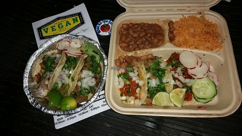 Wow 
VEGAN TACOS

These were all you hope they would be, when you hear #VeganTacos !! I ordered the 3 soft taco combo & the 3 street tacos so i could try all 6 of their "Meat" options

All were good, i cant wait to try out the rest of the menu. 
And now ive got another thing to look forward to in Vegas 
Thanks much to @owl_and_anchor for the recommendation !! @PanchosVeganTacos
#VeganMexicanFood
#VeganVegas 
#WhatDoYouEatThen at Pancho's Vegan Cantina in Las Vegas