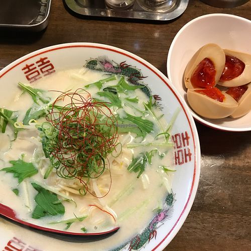 Vegan ramen + ramen egg at Shugetsu in Osaka