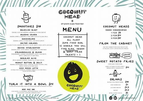 coconut head menu- current as of dec 2016 at Coconut Head in Noosa Heads