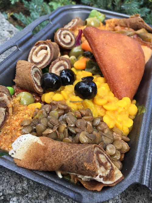 the yummy injera traditional plate at Merkamo Ethiopian in East London