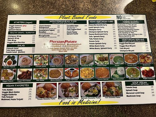Plant based menu. Meat menu is on the other side.  at Persian Palate - Ayala Mall in Cebu