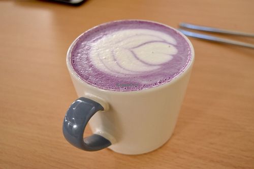 Purple potato soya latte at Casphalt in New Territories