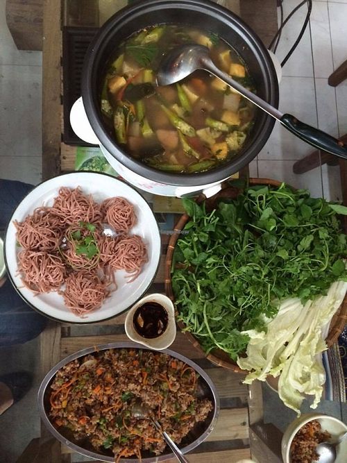 Hot Pot with brown rice noodles and organic vegetables at Thuc Duong Bao An - Bao An Macrobiotic in Da Nang