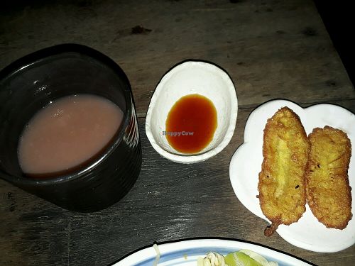 Brown rice milk and fried banana with syrup at Thuc Duong Bao An - Bao An Macrobiotic in Da Nang