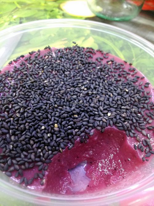 Black sesame pudding. at Vegan Yes - Nag's Head Market in North London