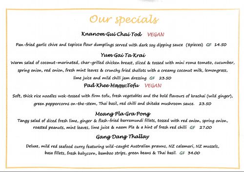 Specials at Naam Pla Thai Kitchen in Castlemaine