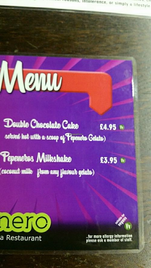 Dessert menu at Pepe Nero Italian - The Full Moon in Bristol