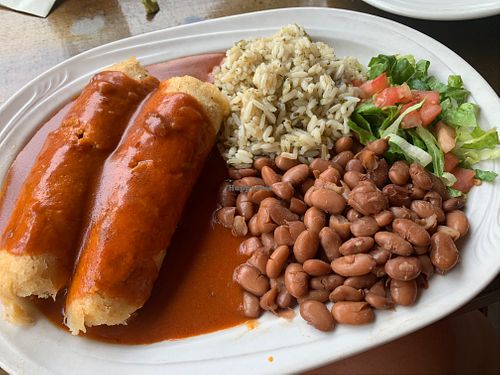 Potato and jackfruit tamales made vegan (the green sauce has chicken stock in it, FYI) at Camp Robber in Montrose