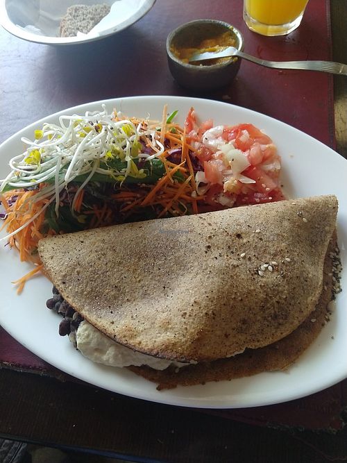 Taco filled with beans and tofu, pico de gallo, salad at Sattva 1 in Buenos Aires