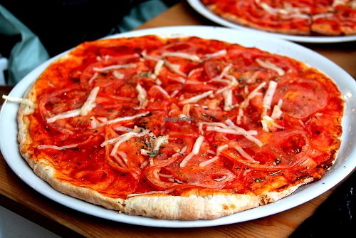 Vegan margarita pizza. It didn´t have much cheese on it, but that was fine, because it was surprisingly tasty.  at Organic Cafe in Fuengirola