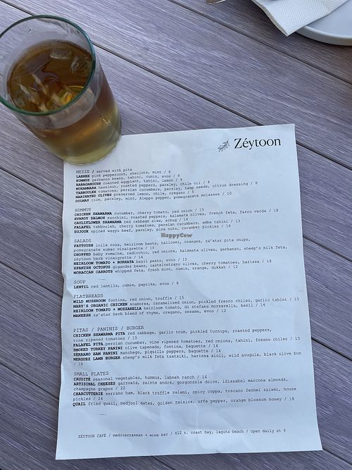 Amazing Mediterranean food with half the menu vegan or able to be made vegan    at Zeytoon Cafe in Laguna Beach