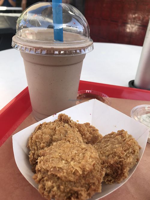 New vegan tofu nuggets and chocolate shake at Burgerlords - Chinatown in Los Angeles