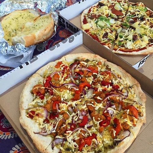 Vegan Sweet Potato, Vegan Harry's Special and Vegan Garlic Bread!  at Harry's Gourmet Pizza in Adamstown