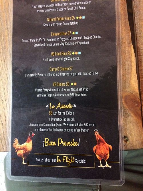 Menu at Volando Bajito in San Juan