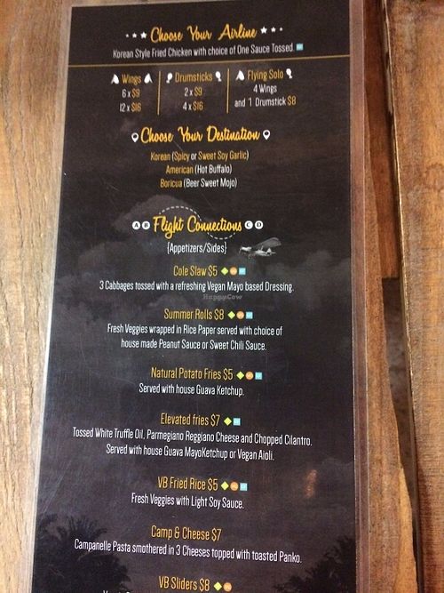 Menu at Volando Bajito in San Juan