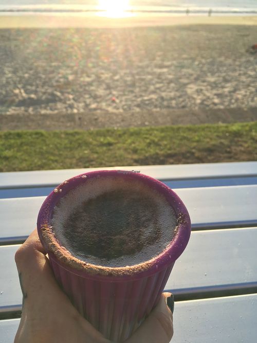 Hot chocolate in my own mug. at Ocean Shepherd Espresso Bar in Sunshine Coast