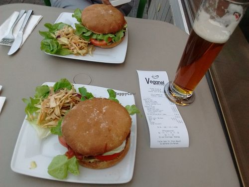 Veggie burger and red bean/seitan burger at Veganel in Nuremberg