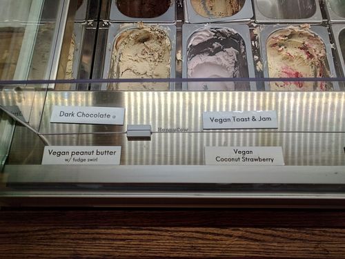 Vegan options clearly identified at Charm School in Richmond