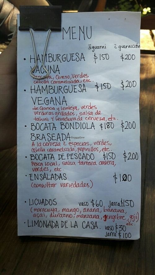 menu at La Morada in Punta Del Diablo