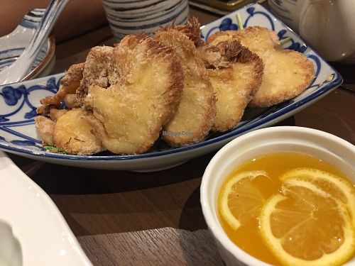 Deep fried Lion's Mane Mushroom with lemon sauce at Oriental Vegetarian 東方素 in Hong Kong Island