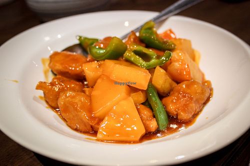 sweet and sour "pork" at Oriental Vegetarian 東方素 in Hong Kong Island