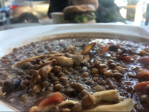 chili and sunflower lentil burger at Ground Breaker Gastropub  in Portland