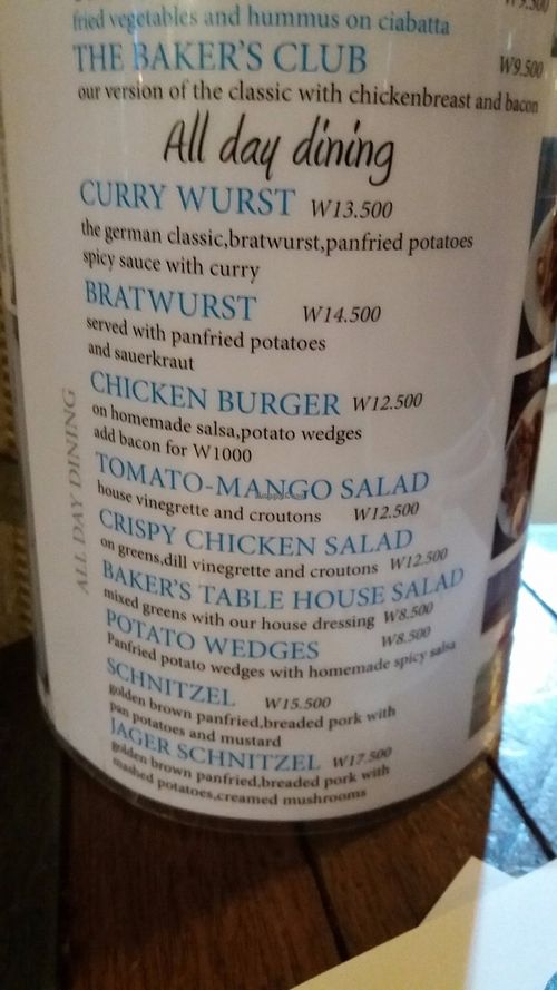 menu at The Bakers Table - 더베이커스테이블 in Seoul