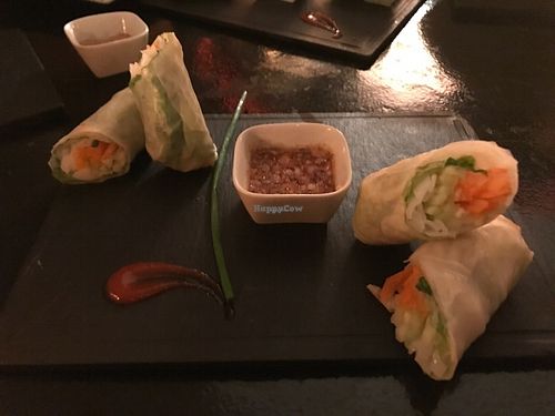Veggie (vegan) spring rolls with amazing sauce.  at Bo & Zin in Marrakech