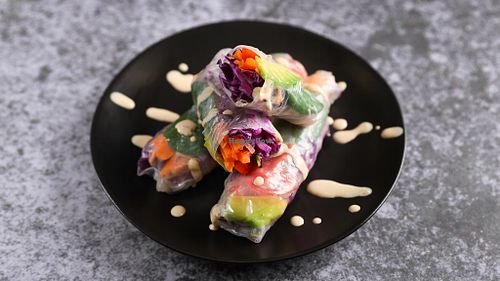 CREAMY RAW SPRING ROLLS
 at Crudo South in Glyfada