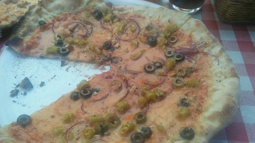 the one with green chilies + garlic and olives  at Pizza Paco in Barcelona