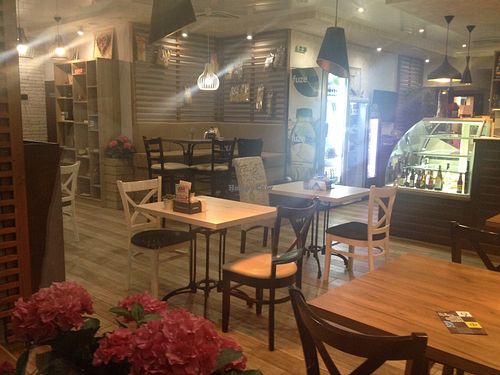 Inside seating (there are also some tables outside). at Vege Joy in Varna