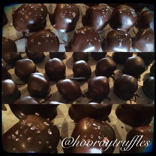 Dark Chocolate Truffles.
Vegan, organic, soy lecithin free and sweetened with dates. at Hooray Truffles in Gibsons