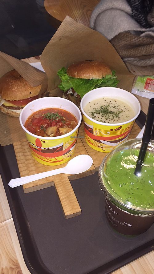 Green smoothie, soups, and burgers at Moomoo Burger & Smoothie in Busan