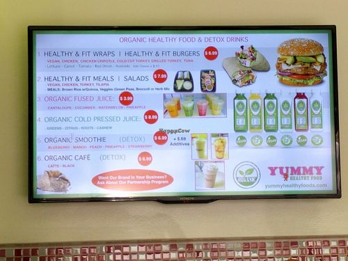 Menu Board at Yummy Healthy Food in Laredo