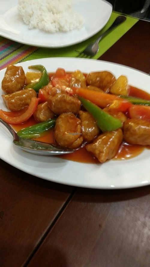 sweet & sour mock chicken at Lotus Vegan Cuisine in Glasgow