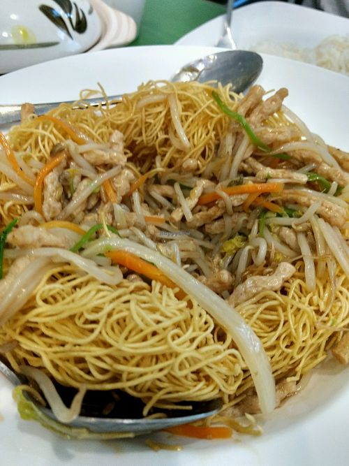 shredded noodles with chow mein at Lotus Vegan Cuisine in Glasgow