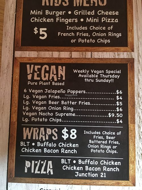 Vegan menu at Junction 21 in Peosta