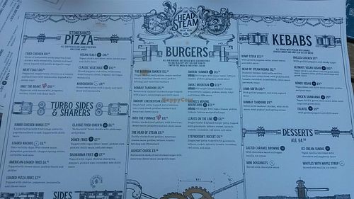 Menu at Head Of Steam Quayside in Newcastle Upon Tyne