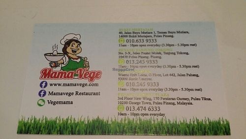 name card at Mama Vege - Plaza Gurney in Penang