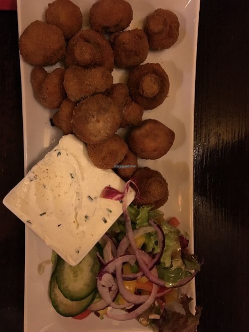 Deep fried mushrooms w/ fresh salad at Finnegan's Irish Pub in Nuremberg