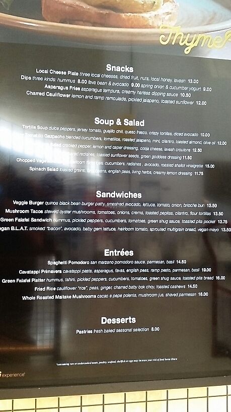 menu at EWR - Thyme - Airport TC in Newark