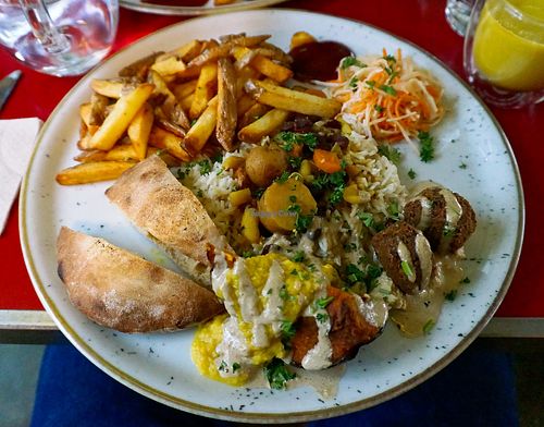 Mezze plate (mix of 3 main dishes) at Le Myrha in Paris