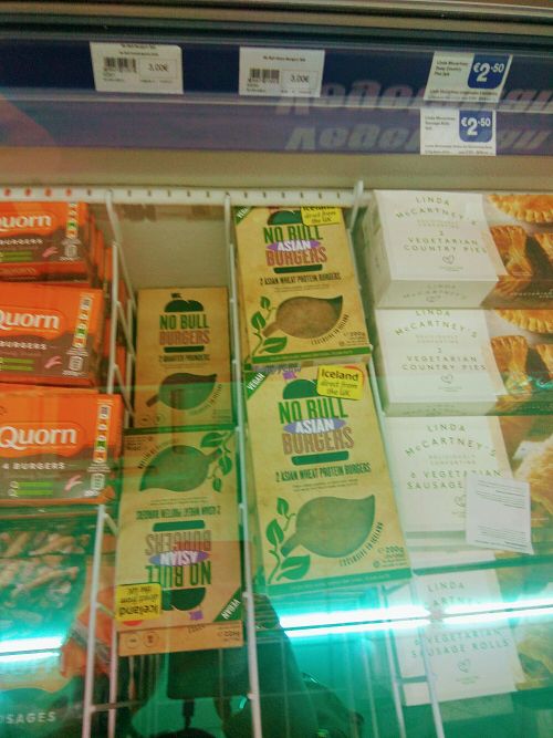 Vegan burgers at Iceland Overseas in Benidorm