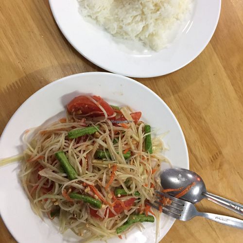 fresh and delicious $1,5 papaya salad and rice :) at Long in Koh Tao