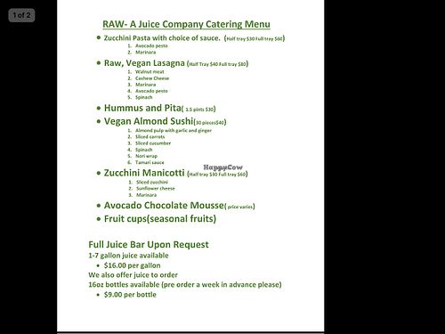 Some catering menu options. We have several other food options also.  at Raw A Juice Company in San Francisco