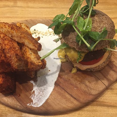 Humble Burger & Spiced Chips...I WILL NOT SHARE...and I’ll probably eat yours! at Elixiba in Byron Bay
