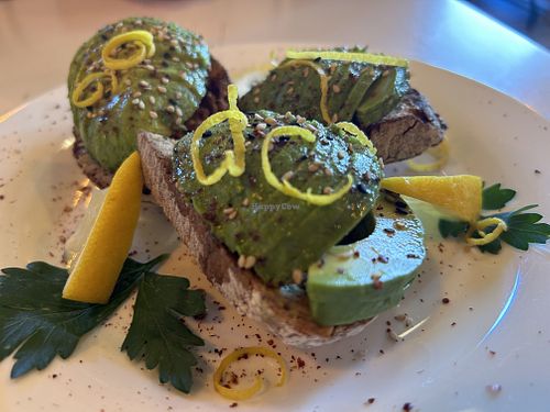 Avocado on sourdough  at Dandelion Cafe in Saltaire