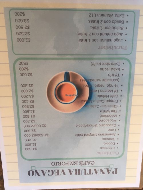menu 1 at Pantura Vegano in Santiago