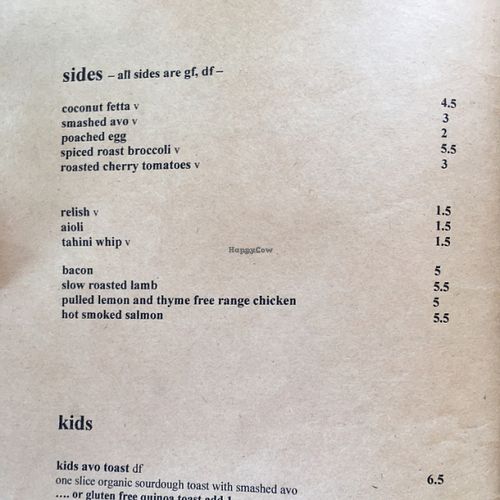 menu at Belle Central in Ballina