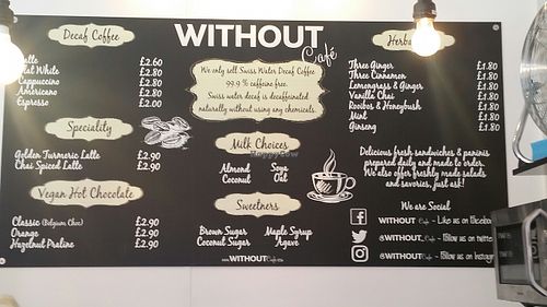 Menu board at Without Cafe in South West London